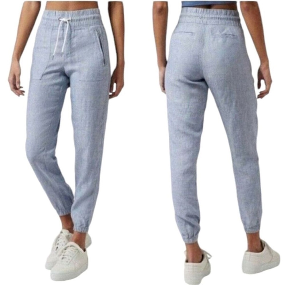 Athleta Woman’s Cabo Linen Jogger Blue Lightweight Pants Athleisure, Sz 6
